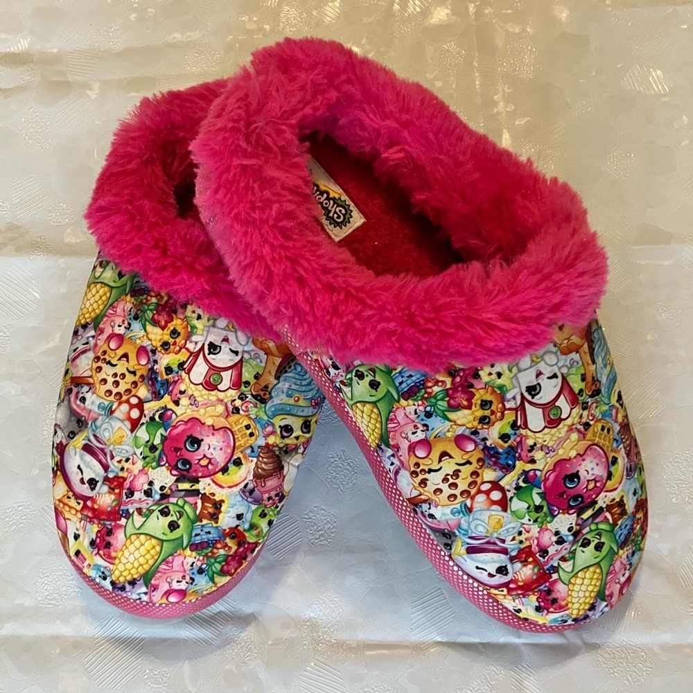 Shopkins Sparkle Slippers Girls Sz 2-3 Large  Faux-Fur Sparkle Pink and …